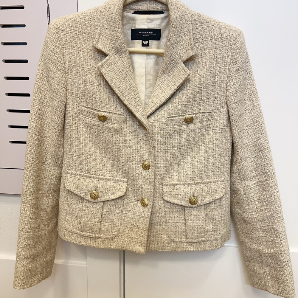 Weekend Max Mara Cream Bouclé Blazer with Gold Buttons